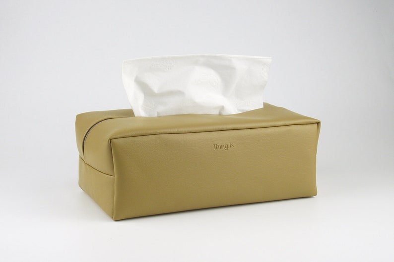 PU Leather Tissue Box Holder, Rectangle Tissue Box Cover , Facial Tissue Holder, Soft Touch, Khaki image 1
