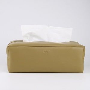 PU Leather Tissue Box Holder, Rectangle Tissue Box Cover , Facial Tissue Holder, Soft Touch, Khaki image 2