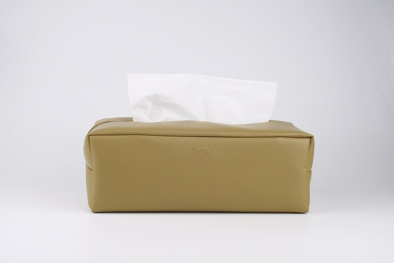 PU Leather Tissue Box Holder, Rectangle Tissue Box Cover , Facial Tissue Holder, Soft Touch, Khaki image 2