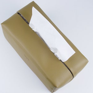 PU Leather Tissue Box Holder, Rectangle Tissue Box Cover , Facial Tissue Holder, Soft Touch, Khaki image 3