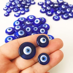 Evil Eye Glass Cabochon, Blue Evil Eye Cabs, Evil Eye Protective Supply, DIY Jewelry Making, Flat back Cabochons, Thin Glass Evil Eye Bead