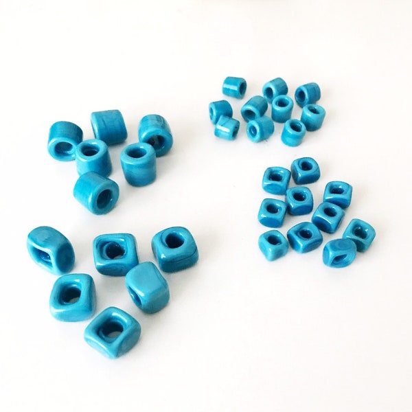 10 pcs glass beads, turquoise beads, murano beads, greek beads, diy jewelry, turquoise tube beads, spacer beads, cubic beads, mykonos beads