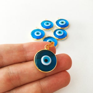 2pcs gold plated evil eye pendants, turquoise evil eye pendant, 22mm turkish handmade evil eye charms, glass evil eye charms, 24K gold eye image 3