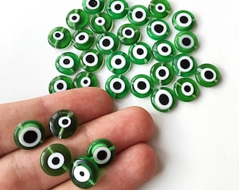 Flat evil eye glass beads- 6mm to 12mm- green evil eye beads- evil eye tiny beads - Ojo beads - Evil eye wholesale beads- supply for jewelry