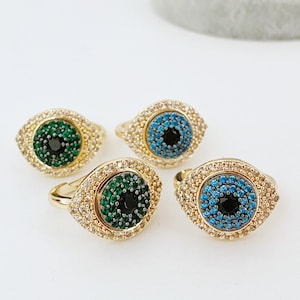 Evil Eye Ring, Stacking Ring, Gold Protection Ring, Zircon Evil Eye Ring, Adjustable Ring, Lucky Gold Ring, Turkish Evil Eye, Blue Green