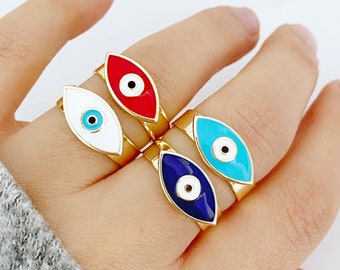 Adjustable Gold Evil Eye Ring, Stylish Gold Stackable Ring, Greek Evil Eye Jewelry, Protective Symbol Jewelry, Birthday Gift for Her