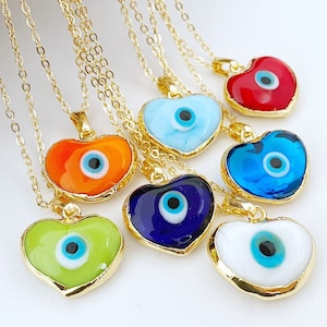 Evil Eye Necklace, Mothers Day Gift Necklace, Love Necklace, Murano Heart Charm, Heart Evil Eye Necklace, Protection Jewelry, Gift for Her
