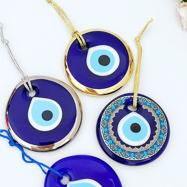 Handmade Glass Evil Eye Bead, Gold Silver Evil Eye, Turkish Evil Eye, Home Decoration, Evil Eye Wall Hanging, Protection Bead, Ojo Turco