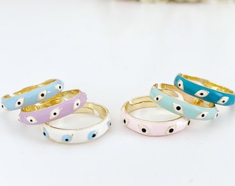 Boho Evil Eye Ring, Adjustable Gold Ring, Minimalist Jewelry, Healing Jewelry, Chunky Ring, Summer Jewelry, Lucky Ring, Evil Eye Jewelry