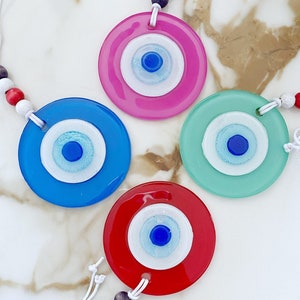 Greek Evil Eye Home Decor, Glass Evil Eye Beads, Evil Eye Wall Hanging, Blue Pink Red Evil Eye Meaning
