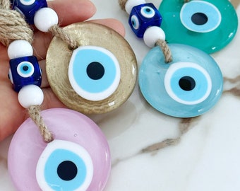 Turkish Evil Eye Wall Hanging, Home Protection Glass Charm, Protective Evil Eye Home Decor, Positive Energy, Housewarming Gift Idea