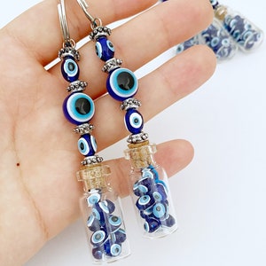 Greek Evil Eye Key Ring, Blue Glass Evil Eye Bottle Keychain, Evil Eye Keychain Favor, Christmas Gift Ideas