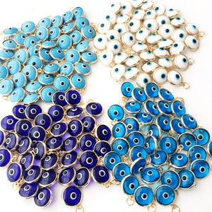 Gold Evil Eye Charm, Blue Evil Eye Beads, Glass Evil Eye Charms, Turkish Evil Eye, Evil Eye Necklace Pendant, DIY Jewelry Supply