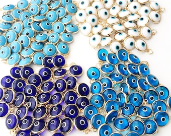 Gold Evil Eye Charm, Blue Evil Eye Beads, Glass Evil Eye Charms, Turkish Evil Eye, Evil Eye Necklace Pendant, DIY Jewelry Supply