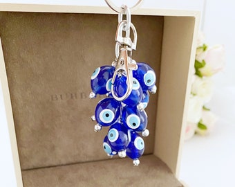 Evil Eye Keychain with Silver Key Ring, Unique Bag Charm Gift, Protection Charm for Good Luck