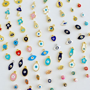 Evil Eye Charm, Brass Evil Eye Bead, Gold Silver Evil Eye Pendant, Evil Eye Enamel Beads, Blue Turkish Evil Eye, DIY Evil Eye Necklace