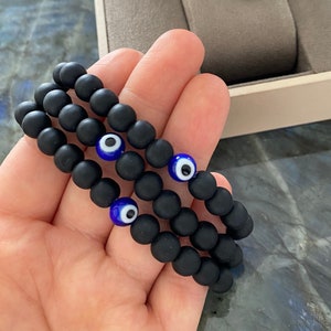 Evil Eye Bracelet for Men, Natural Stone Onyx Bead Bracelet, Adjustable Bracelet, Yoga Bracelet