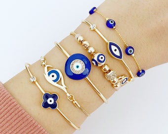 Blue Evil Eye Bracelet, Evil Eye Cuff Bracelet, Gold Bracelet Collection, Evil Eye Jewelry, Blue Evil Eye, Gold Pandora Bracelet, Evil Eye
