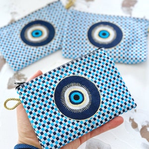 Boho Evil Eye Coin Purse, Evil Eye Abundance Pouch for Women, Turkish Evil Eye Makeup Bag, Evil Eye Bag Gift for Her