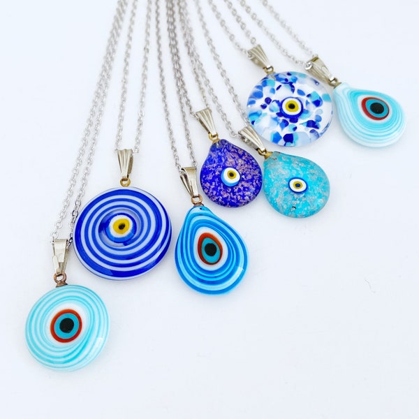 Blue Evil Eye Necklace, Handmade Murano Glass Bead, Evil Eye Pendant, Blue Evil Eye Bead, Greek Evil Eye, Murano Necklace, Turkish Evil Eye