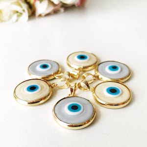 Evil eye beads 5 pcs, murano glass beads, evil eye charm for necklace, glass evil eye charms, evil eye necklace, ojoturco charms, maldeojo image 1