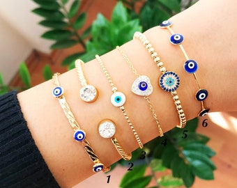 Evil Eye Bracelet,24KGold Plated Bracelet,Gold Bracelet,Gift for Mom,Gold Beaded Bracelet,Nazar Bracelet,Protection Bracelet