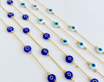 Dainty Evil Eye Ankle Bracelet, Minimal Gold Chain Anklet, Ankle Bracelet for Women, Waterproof Anklet, Greek Evil Eye Protection