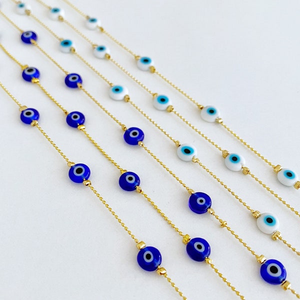 Evil Eye Anklet, Ankle Bracelet, Tiny Evil Eye Anklet Bracelet, Blue White Evil Eye, Dainty Evil Eye Jewelry, Gold Chain Anklet, Minimalist