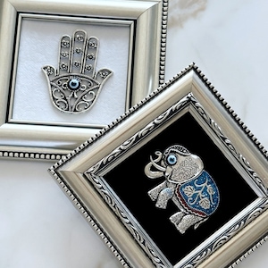 Evil Eye Wall Hanging, Lucky Evil Eye Wall Decor, Hamsa Hand Wall Art, Lucky Elephant Frame, House Protection, Turkish Evil Eye