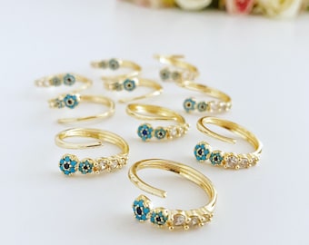 Boze oog ring, zirkoon boze oog charme ring, gouden ring, verstelbare ring, Griekse boze oog sieraden, gewricht ringen, minimalistische ring, turquoise kraal