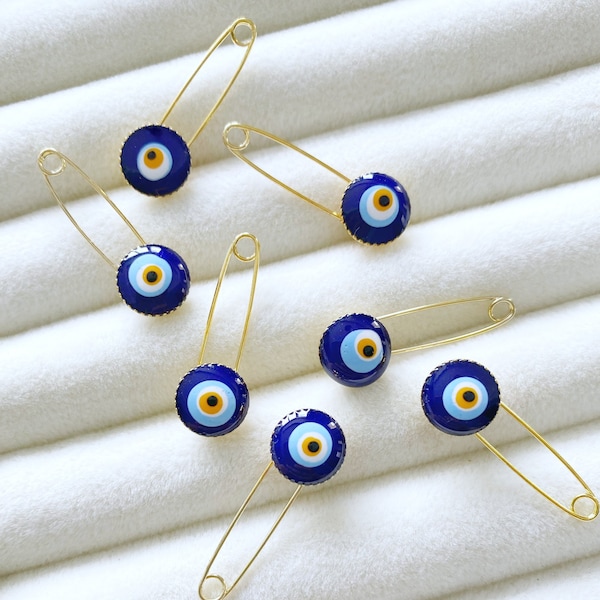 Evil Eye Safety Pin - Blue Evil Eye Bead - Baby Protection Pin - Tiny Evil Eye Pins - Newborn Gift - Evil Eye Jewelry - Baby Shower Pins