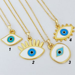 Evil Eye Necklace, White Evil Eye Bead, Gold Necklace, Eye-shaped Charm, Greek Evil Eye Jewelry, Brass Evil Eye Bead, Large Evil Eye, Lucky