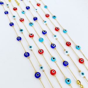 Tiny Evil Eye Anklet, Minimalist Evil Eye Ankle Bracelet, Anklet Bracelet, Red White Blue Evil Eye, Evil Eye Jewelry, Summer Beach Jewelry