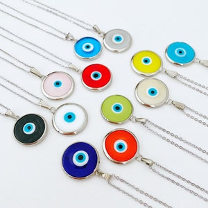 Silver Murano Evil Eye Necklace, Greek Evil Eye Jewelry, Protection Necklace with Nazar Boncuk, Christmas Evil Eye Jewelry, Holiday Gift