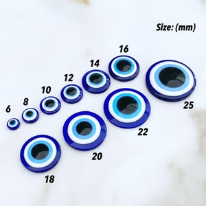 Cabochons en résine à dos plat pour mauvais œil, 20 breloques en résine, disponibles de 6 mm à 25 mm, fournitures de bijoux pour mauvais œil, grec