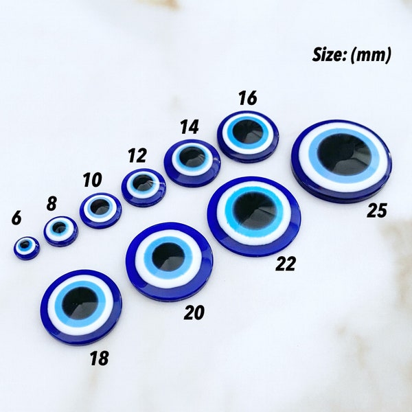 Evil Eye Resin Cabochons Flatbacks, 20 pcs Resin Charms, Available 6mm to 25mm, Evil Eye Jewelry Supplies, Greek
