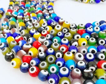 Evil Eye Beads, 10 mm Round Multicolor Evil Eye Beads, Lucky Evil Eye Beads, Wholesale Beads, Evil Eye Jewelry, Jewelry Making Beads, Bulk