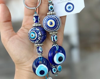 Blue Evil Eye Keychain, Protective Talisman, Good Luck Evil Eye Key Ring, Christmas Gift Ideas, Greek Wedding Favors