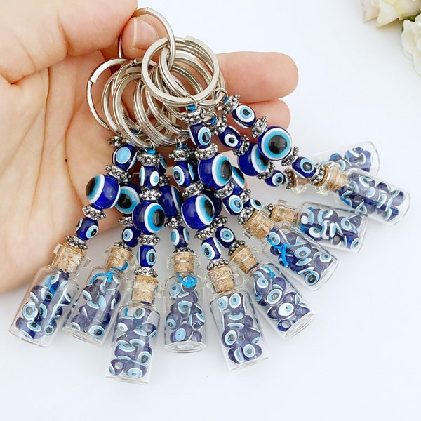 Glass Evil Eye Bottle Keychain, Blue Glass Evil Eye, Greek Evil Eye Bead, Evil Eye Key Ring, Lucky Charm Evil Eye, Christmas Gift, Bag Charm