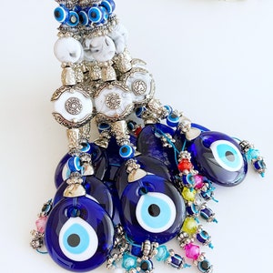 Evil Eye Wall Decor, Creamy Charm Wall Hanging, Evil Eye Wall Hanging, Greek Evil Eye Bead, Evil Eye Protection, Glass Blue Evil Eye Bead