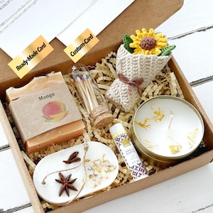Personalized Self Care Gift Box with Soy Candle, Crochet and Birth Flower Card