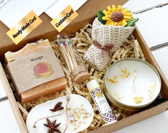 Personalized Self Care Gift Box with Soy Candle, Crochet and Birth Flower Card