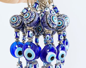 Evil eye key chain, ceramic charm keychain, evil eye key ring, evil eye bag charm, nazar boncuk, protection keychain, yoga keychain, eye