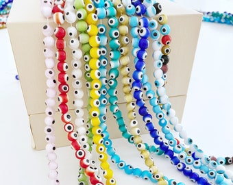 Evil Eye beads, 6mm, BULK strand of 60 to 600 beads, 6mm evil eye glass beads, round beads, diy evil eye bead, lampwork evil eye glass