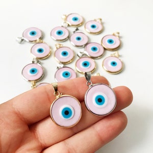 Evil eye bead, pink evil eye bead, murano bead, glass evil eye bead, pink evil eye pendant, gold silver charm, evil eye necklace charm image 2