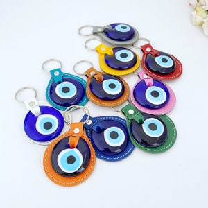 Blue Evil Eye Keychain, Leather Keychain, Evil Eye Keyring, Turkish Evil Eye, Lucky Evil Eye Key Chain, New Home Gidt, Good Luck Charm, Faux image 1