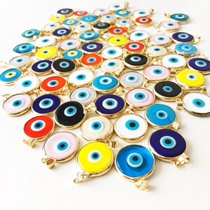 evil eye bead, bulk, murano glass beads, evil eye pendant, evil eye charm, gold evil eye charm, 24K gold frame, malocchio, gold pendant image 1