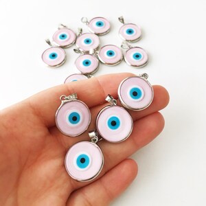 Evil eye bead, pink evil eye bead, murano bead, glass evil eye bead, pink evil eye pendant, gold silver charm, evil eye necklace charm image 3