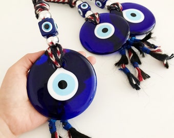 Authentic wall decor, evil eye wall hanging, evil eye home decor, blue glass evil eye bead, macrame wall hanging, turkish evil eye, nazar