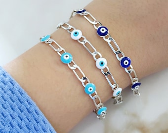 Silver Evil Eye Bracelet, Gift for Her, Greek Evil Eye Jewelry